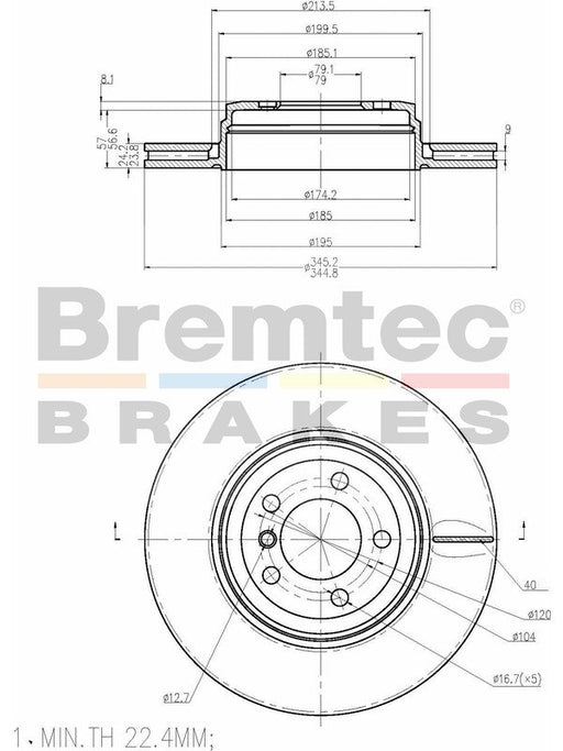Bremtec Euro-Line Disc Brake Rotor (Single) 345.00mm BDR17770EL Discs Bremtec - Micks Gone Bush