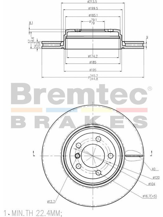 Bremtec Euro-Line Disc Brake Rotor (Single) 345.00mm BDR17770EL Discs Bremtec - Micks Gone Bush