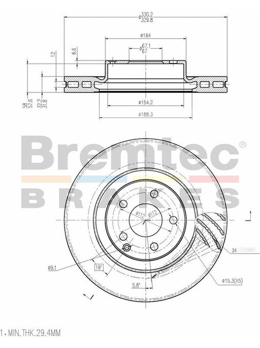 Bremtec Euro-Line Disc Brake Rotor (Pair) 330mm BDR17880EL Discs Bremtec - Micks Gone Bush