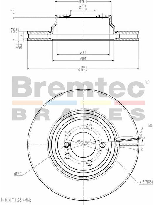Bremtec Euro-Line Disc Brake Rotor (Single) 347.90mm BDR17920EL Discs Bremtec - Micks Gone Bush