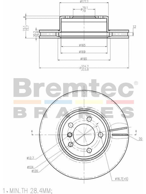 Bremtec Euro-Line Disc Brake Rotor (Single) 324.00mm BDR17950EL Discs Bremtec - Micks Gone Bush
