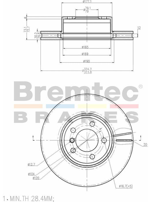 Bremtec Euro-Line Disc Brake Rotor (Single) 324.00mm BDR17950EL Discs Bremtec - Micks Gone Bush