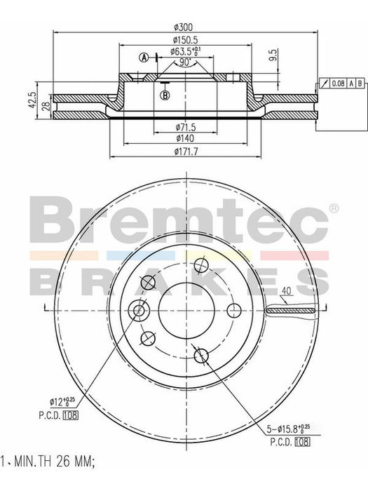 Bremtec Euro-Line Disc Brake Rotor (Pair) 300mm BDR18090EL Discs Bremtec - Micks Gone Bush