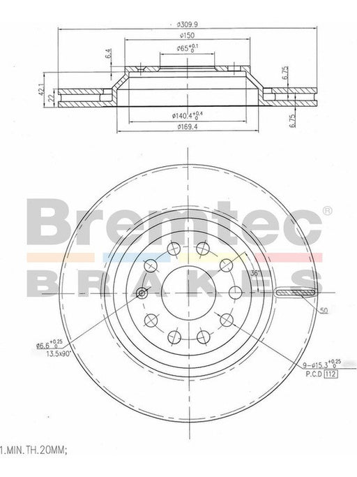 Bremtec Euro-Line Disc Brake Rotor (Pair) 309.9mm BDR18130EL Discs Bremtec - Micks Gone Bush