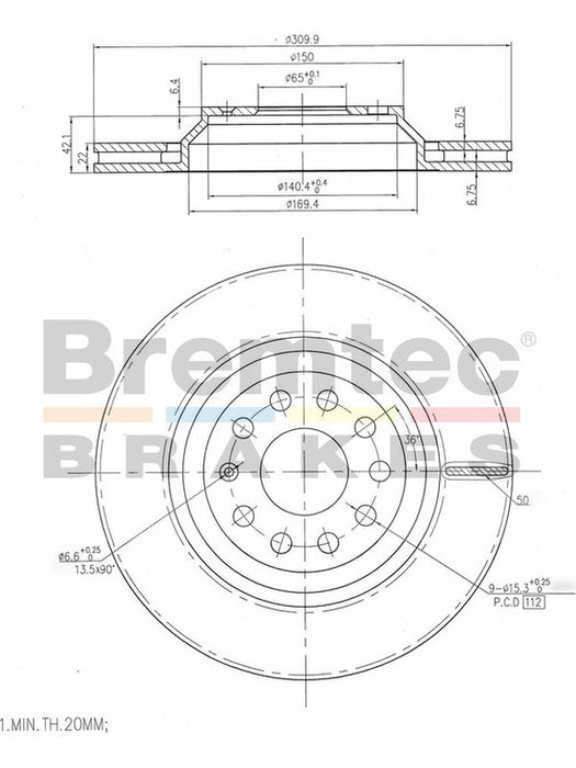Bremtec Euro-Line Disc Brake Rotor (Pair) 309.9mm BDR18130EL Discs Bremtec - Micks Gone Bush