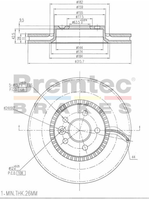 Bremtec Euro-Line Disc Brake Rotor (Single) 315.7mm BDR18280EL Discs Bremtec - Micks Gone Bush