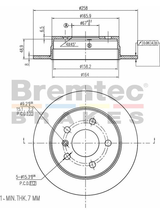 Bremtec Euro-Line Disc Brake Rotor (Pair) 258mm BDR18460EL Discs Bremtec - Micks Gone Bush