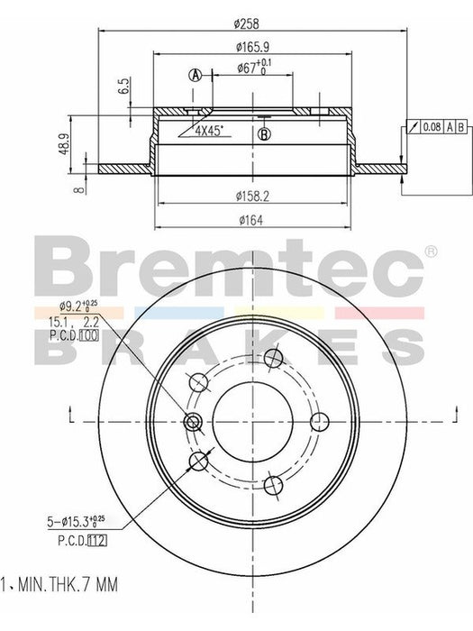 Bremtec Euro-Line Disc Brake Rotor (Pair) 258mm BDR18460EL Discs Bremtec - Micks Gone Bush