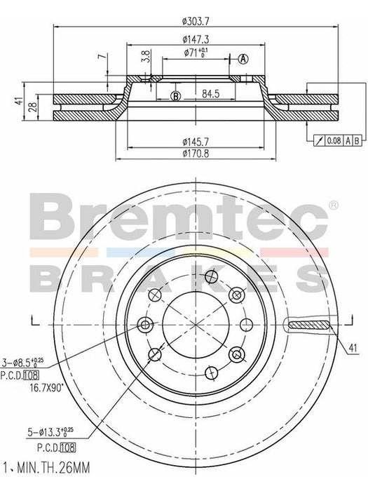 Bremtec Euro-Line Disc Brake Rotor (Pair) 303.7mm BDR18480EL Discs Bremtec - Micks Gone Bush