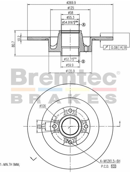 Bremtec Euro-Line Disc Brake Rotor (Single) 269.90mm BDR18590EL Discs Bremtec - Micks Gone Bush