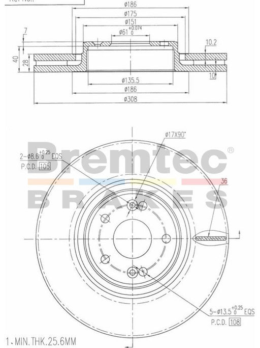 Bremtec Euro-Line Disc Brake Rotor (Pair) 308mm BDR18870EL Discs Bremtec - Micks Gone Bush