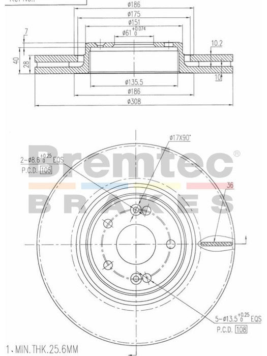 Bremtec Euro-Line Disc Brake Rotor (Pair) 308mm BDR18870EL Discs Bremtec - Micks Gone Bush