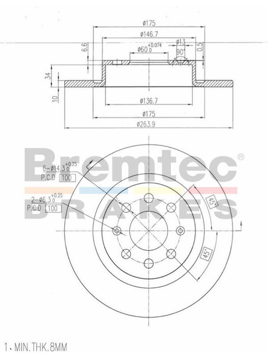 Bremtec Euro-Line Disc Brake Rotor (Pair) 263.9mm BDR19030EL Discs Bremtec - Micks Gone Bush