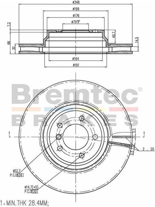 Bremtec Euro-Line Disc Brake Rotor (Single) 348mm BDR19090EL Discs Bremtec - Micks Gone Bush