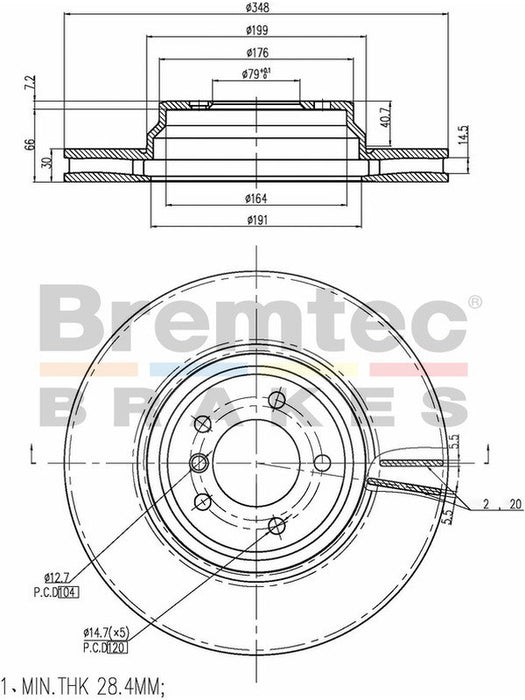 Bremtec Euro-Line Disc Brake Rotor (Single) 348mm BDR19090EL Discs Bremtec - Micks Gone Bush