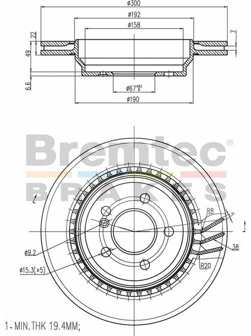 Bremtec Euro-Line Disc Brake Rotor (Single) 300.00mm BDR19140EL Discs Bremtec - Micks Gone Bush