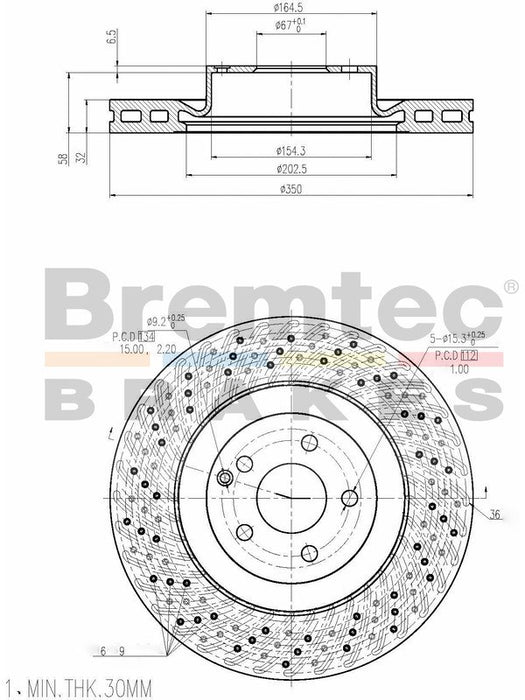 Bremtec Euro-Line Disc Brake Rotor (Single) 350mm BDR19150EL Bremtec - Micks Gone Bush