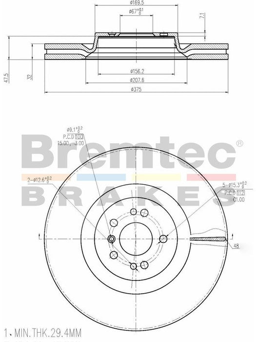Bremtec Euro-Line Disc Brake Rotor (Single) 375mm BDR19170EL Discs Bremtec - Micks Gone Bush