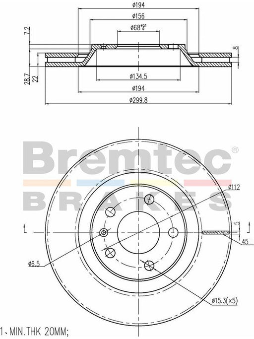 Bremtec Euro-Line Disc Brake Rotor (Pair) 299.80mm BDR19910EL Discs Bremtec - Micks Gone Bush