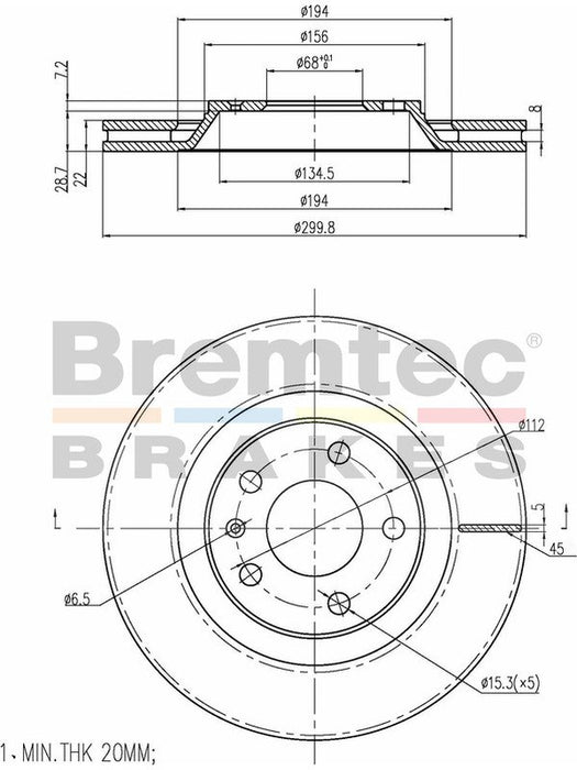 Bremtec Euro-Line Disc Brake Rotor (Pair) 299.80mm BDR19910EL Discs Bremtec - Micks Gone Bush