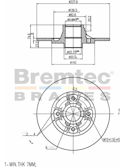 Bremtec Euro-Line Disc Brake Rotor (Single) 237.60mm BDR19970EL Bremtec - Micks Gone Bush