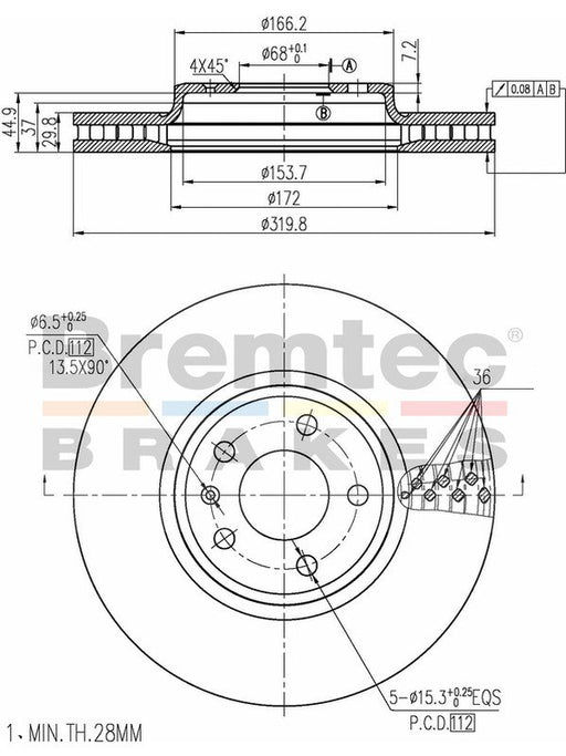 Bremtec Euro-Line High Grade Disc Brake Rotor (Pair) 319.8mm BDR20010ELH Discs Bremtec - Micks Gone Bush