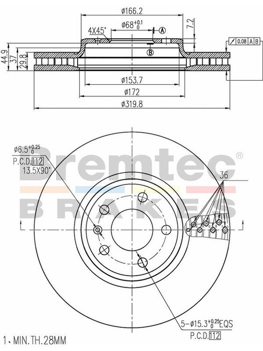 Bremtec Euro-Line Disc Brake Rotor (Pair) 319.8mm BDR20010EL Bremtec - Micks Gone Bush