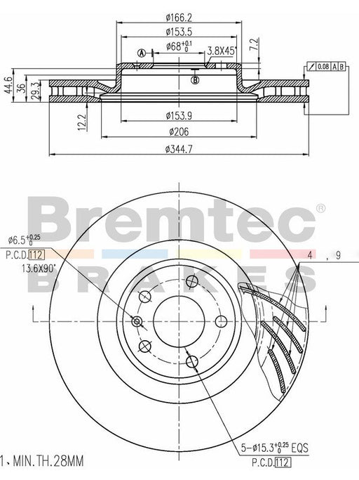 Bremtec Euro-Line Disc Brake Rotor (Pair) 344.7mm BDR20020EL Discs Bremtec - Micks Gone Bush