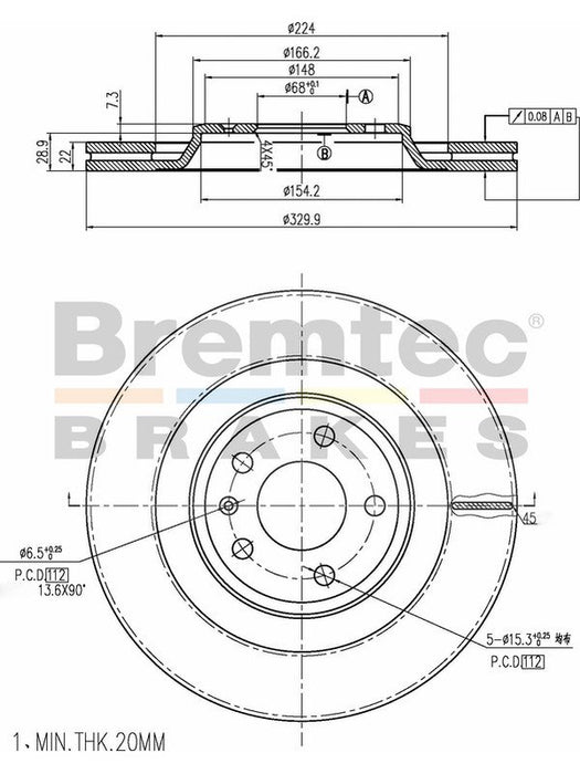 Bremtec Euro-Line Disc Brake Rotor (Pair) 330mm BDR20040EL Bremtec - Micks Gone Bush