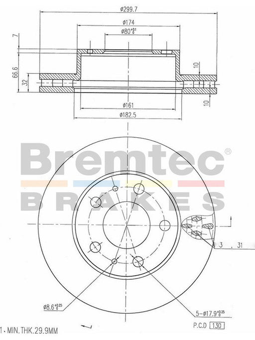 Bremtec Euro-Line Disc Brake Rotor (Pair) 299.7mm BDR20060EL Discs Bremtec - Micks Gone Bush