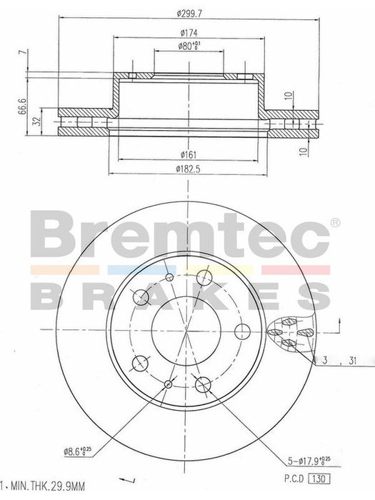 Bremtec Euro-Line Disc Brake Rotor (Pair) 299.7mm BDR20060EL Discs Bremtec - Micks Gone Bush