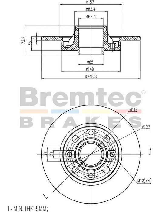 Bremtec Euro-Line Disc Brake Rotor (Single) 249mm BDR20310EL Discs Bremtec - Micks Gone Bush