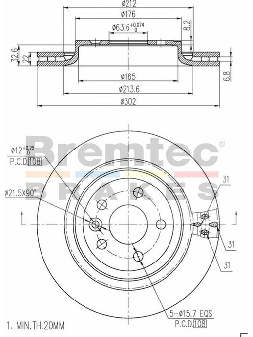 Bremtec Euro-Line Disc Brake Rotor (Pair) 302mm BDR20340EL Discs Bremtec - Micks Gone Bush
