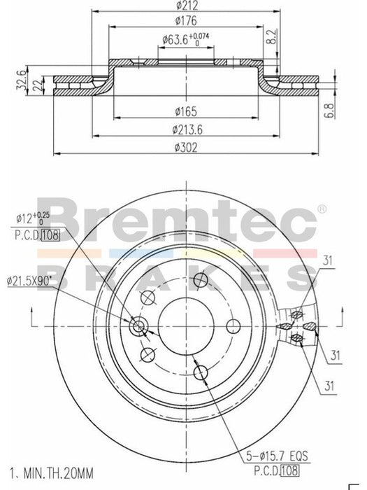 Bremtec Euro-Line Disc Brake Rotor (Pair) 302mm BDR20340EL Discs Bremtec - Micks Gone Bush