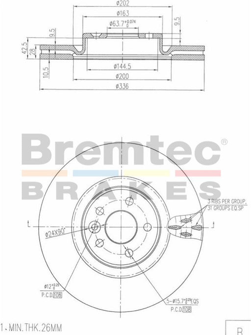 Bremtec Euro-Line Disc Brake Rotor (Pair) 336mm BDR20350EL Discs Bremtec - Micks Gone Bush