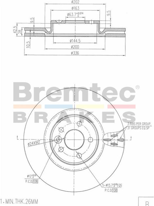 Bremtec Euro-Line Disc Brake Rotor (Pair) 336mm BDR20350EL Discs Bremtec - Micks Gone Bush