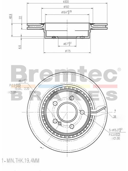 Bremtec Euro-Line Disc Brake Rotor (Pair) 300mm BDR20510EL Discs Bremtec - Micks Gone Bush