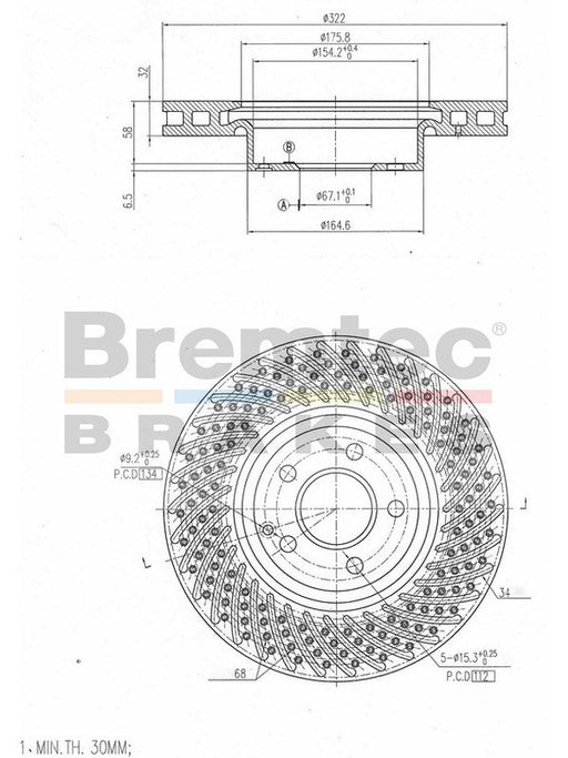 Bremtec Euro-Line Disc Brake Rotor (Pair) 322mm BDR20530EL Discs Bremtec - Micks Gone Bush