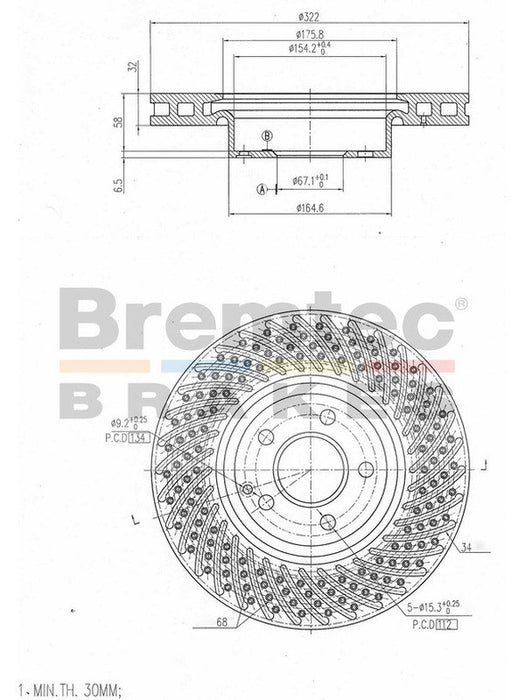 Bremtec Euro-Line Disc Brake Rotor (Pair) 322mm BDR20530EL Discs Bremtec - Micks Gone Bush