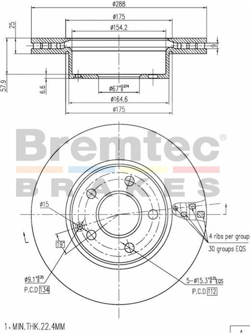Bremtec Euro-Line Disc Brake Rotor (Pair) 288mm BDR20570EL Discs Bremtec - Micks Gone Bush