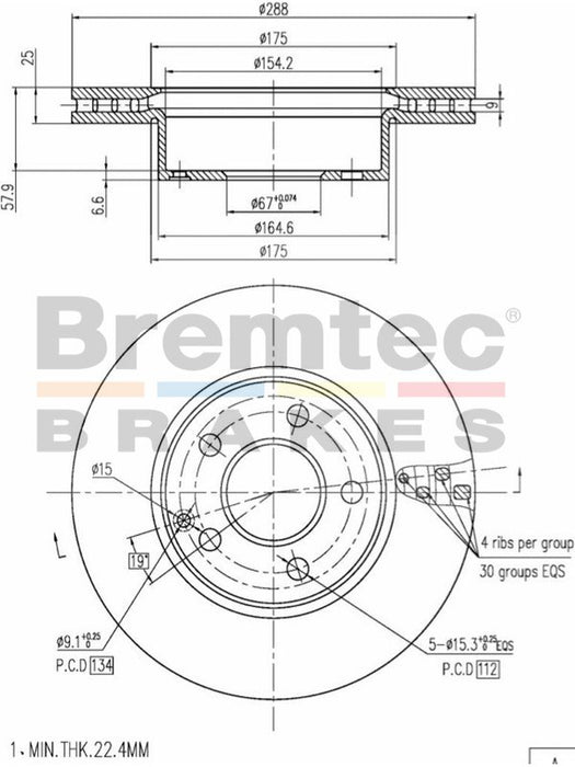 Bremtec Euro-Line Disc Brake Rotor (Pair) 288mm BDR20570EL Discs Bremtec - Micks Gone Bush