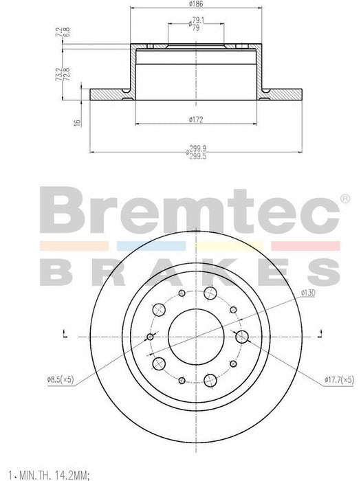 Bremtec Euro-Line Disc Brake Rotor (Single) 299.7mm BDR20580EL Discs Bremtec - Micks Gone Bush