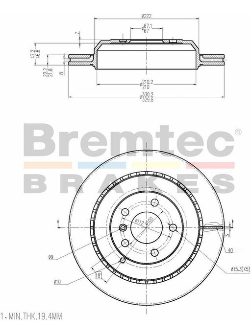 Bremtec Euro-Line Disc Brake Rotor (Pair) 330mm BDR20650EL Discs Bremtec - Micks Gone Bush