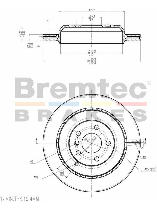 Bremtec Euro-Line Disc Brake Rotor (Pair) 330mm BDR20650EL Discs Bremtec - Micks Gone Bush