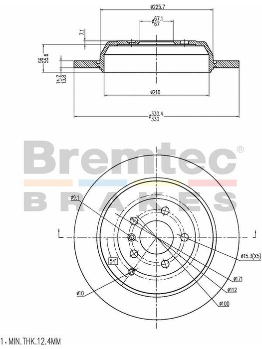 Bremtec Euro-Line Disc Brake Rotor (Pair) 330.2mm BDR20660EL Discs Bremtec - Micks Gone Bush