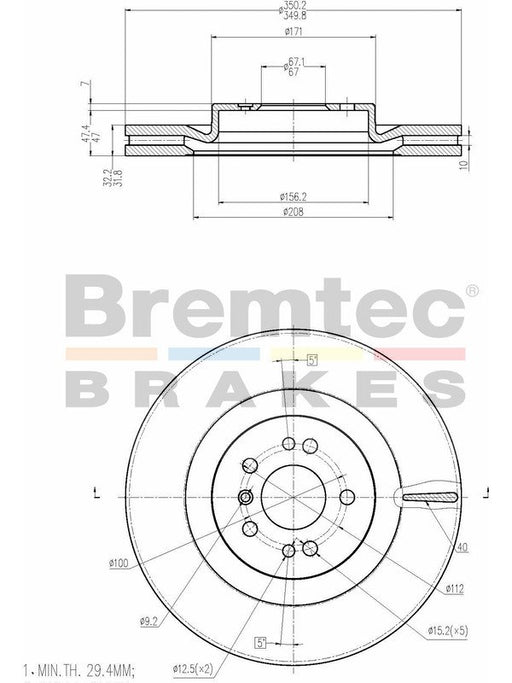 Bremtec Euro-Line Disc Brake Rotor (Single) 350.00mm BDR20670EL Discs Bremtec - Micks Gone Bush