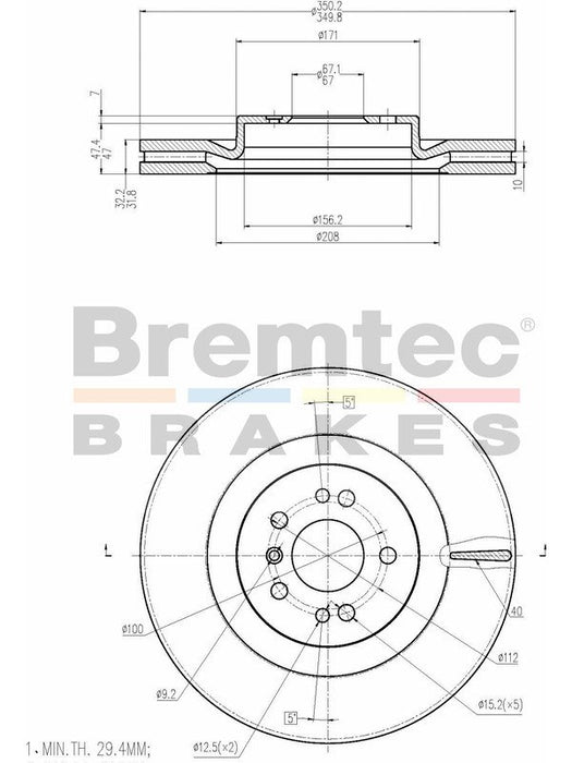 Bremtec Euro-Line Disc Brake Rotor (Single) 350.00mm BDR20670EL Discs Bremtec - Micks Gone Bush