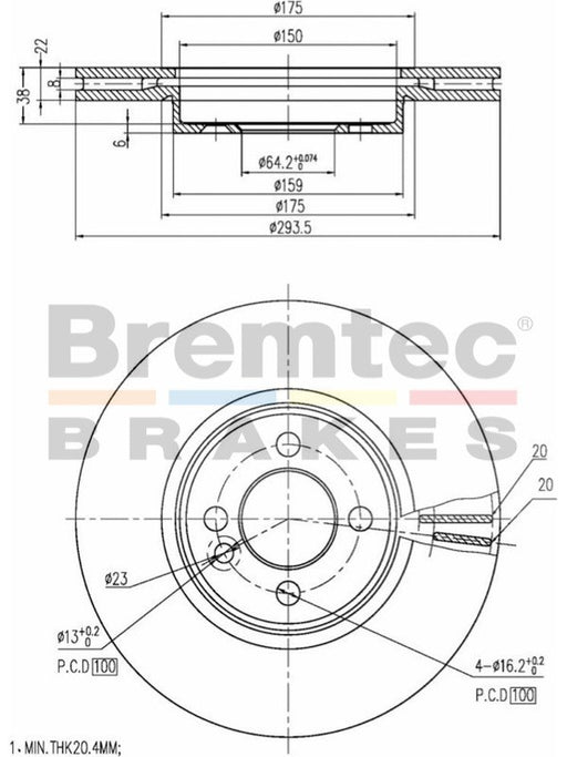 Bremtec Euro-Line Disc Brake Rotor (Pair) 293.8mm BDR20830EL Discs Bremtec - Micks Gone Bush