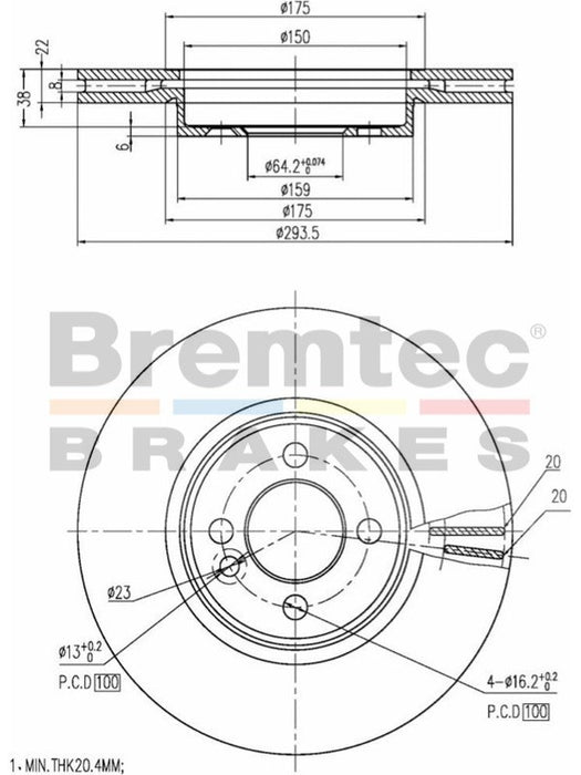 Bremtec Euro-Line Disc Brake Rotor (Pair) 293.8mm BDR20830EL Discs Bremtec - Micks Gone Bush