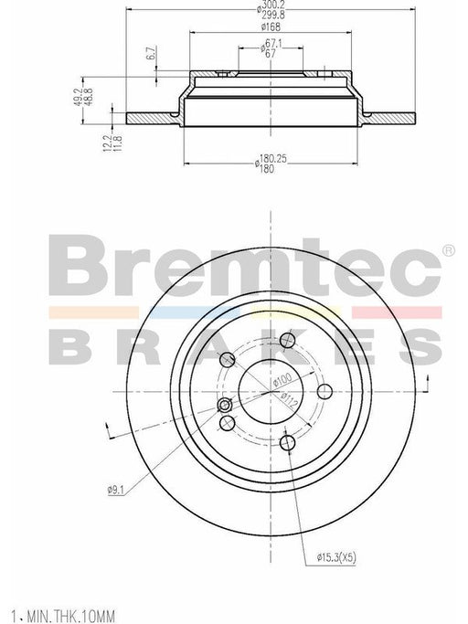 Bremtec Euro-Line Disc Brake Rotor (Single) 300.00mm BDR21530EL Discs Bremtec - Micks Gone Bush